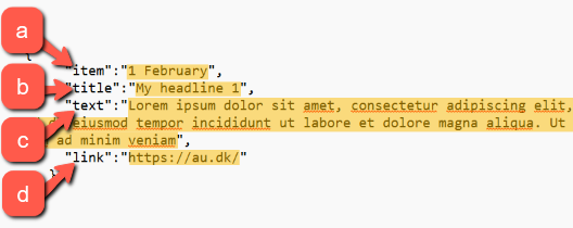 You edit the content in your timeline directly in the HTML code.